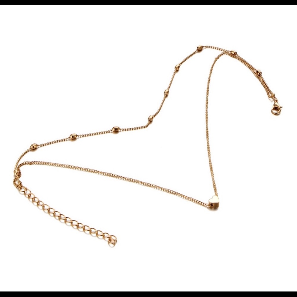 2 Layer Gold Heart Chain Necklace Choker - Picture 4 of 4